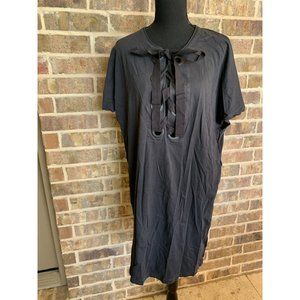 3.1 Phillip Lam short sleeves black stretch fabric short casual cotton lace up